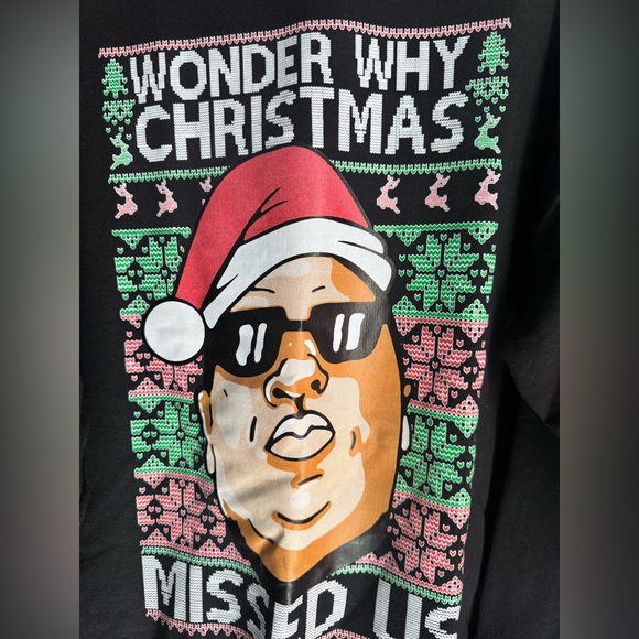 Men’s Ugly Christmas Sweater Crewneck Notorious B.I.G. Biggy Smalls Sz XL🎄🎅🏾 - Picture 4 of 5